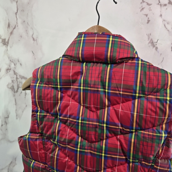 Lands End Vest Women XS Red Plaid Down Puffer Insulated Quilted Goose Yellow - Picture 6 of 9